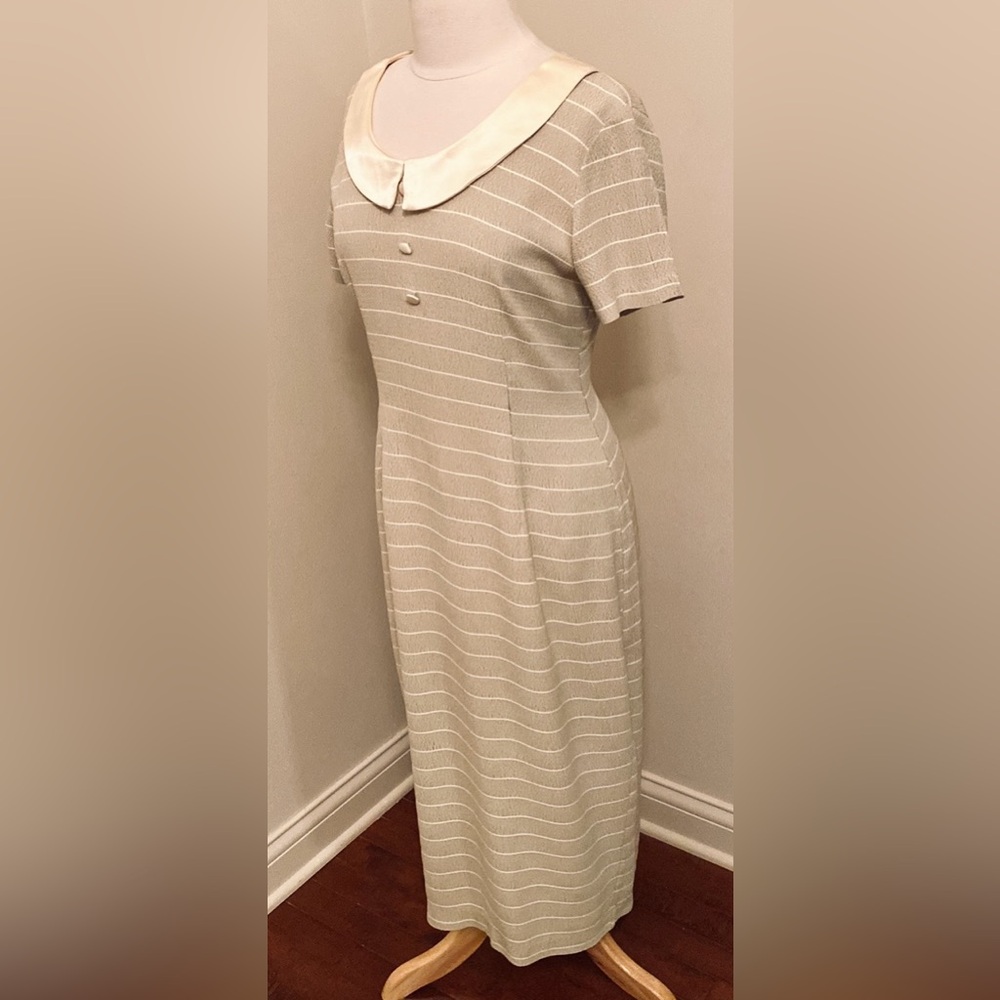 Breakin’ Loose Vintage Gold Cream Striped Satin Collar Short Sleeve Dress SZ 3/4 - Picture 5 of 14